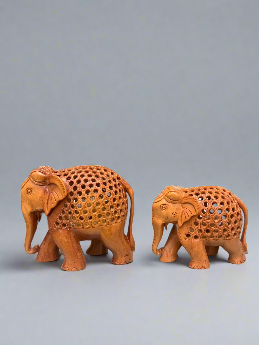 Sandalwood Undercut Jali Elephant - Malji Arts