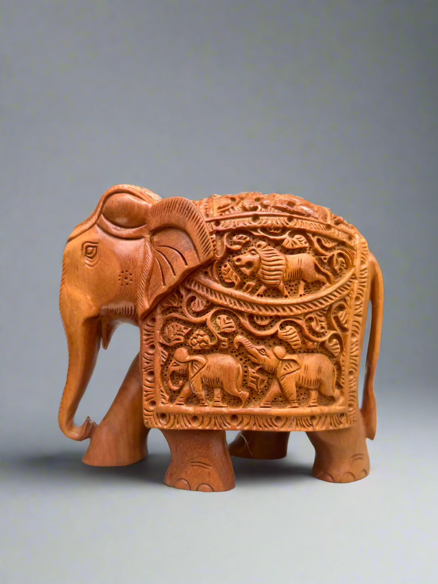 Sandalwood Carved Elephant Statue - Malji Arts