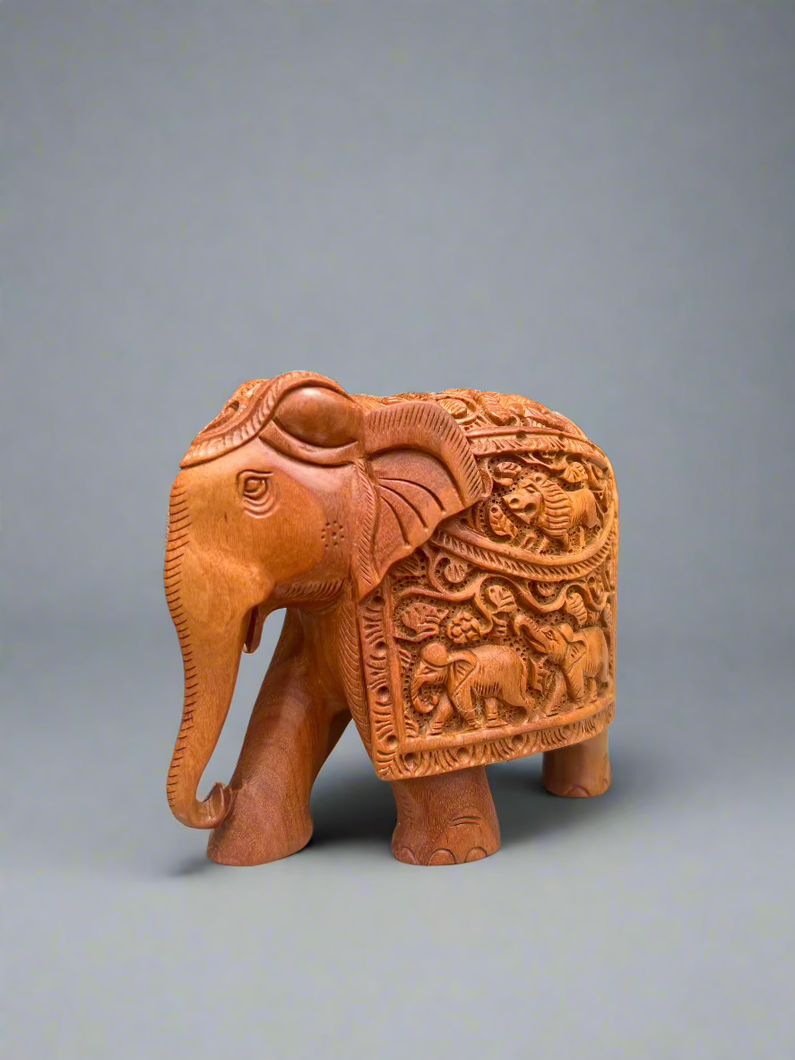 Sandalwood Carved Elephant Statue - Malji Arts