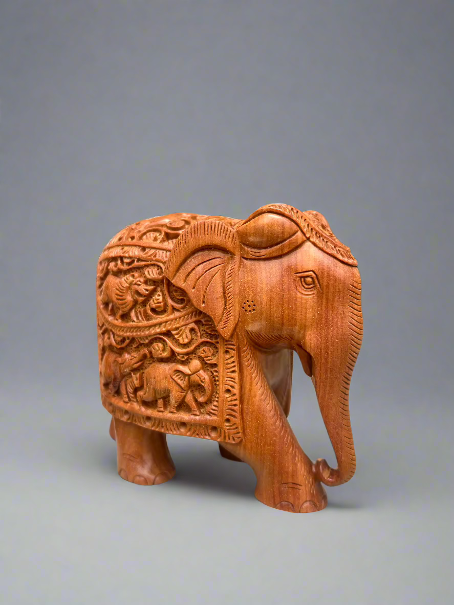 Sandalwood Carved Elephant Statue - Malji Arts
