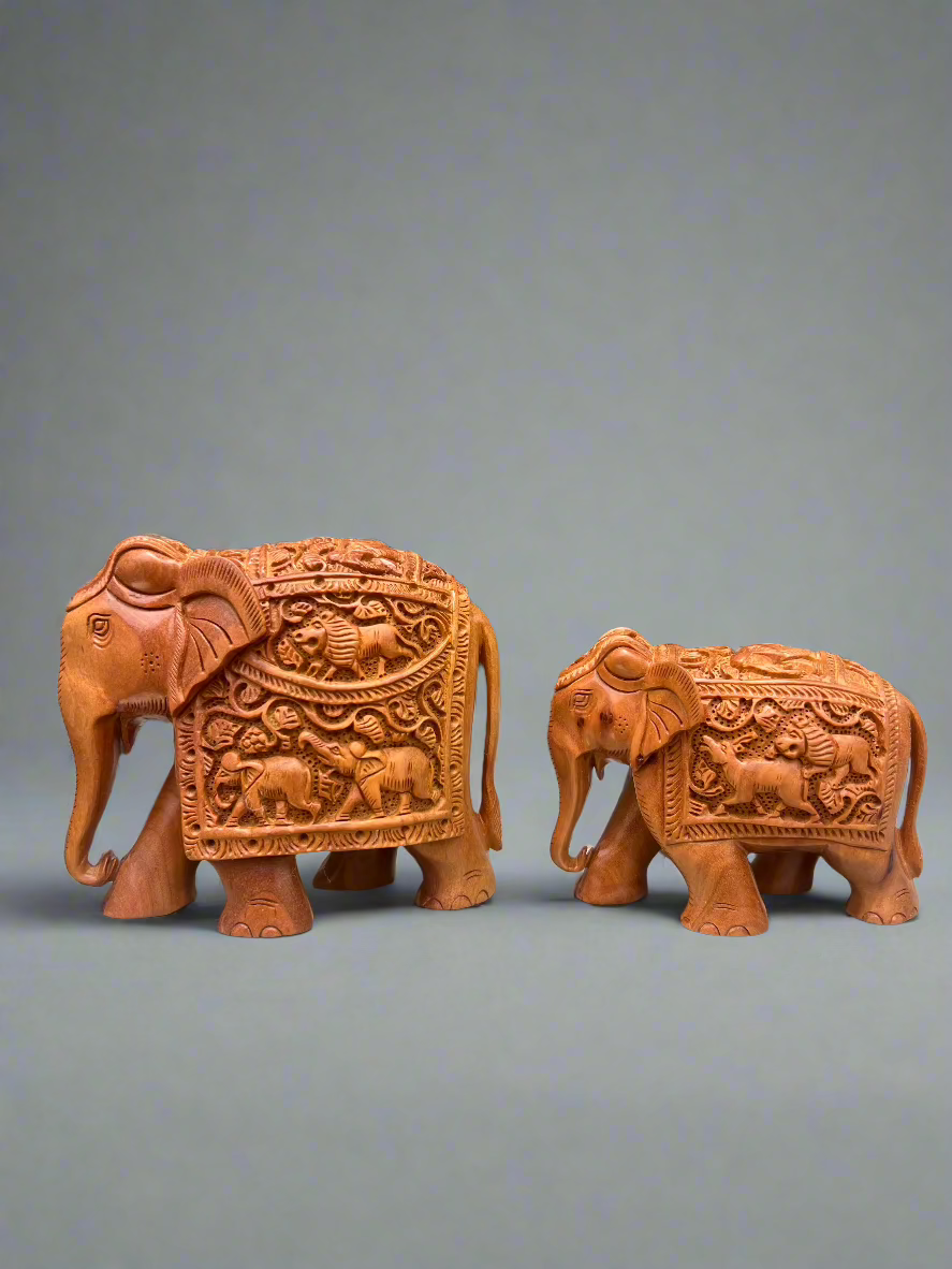 Sandalwood Carved Elephant Statue - Malji Arts