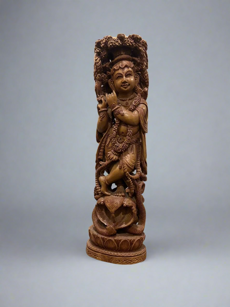 Sandalwood Baal Krishna Under Tree - Malji Arts