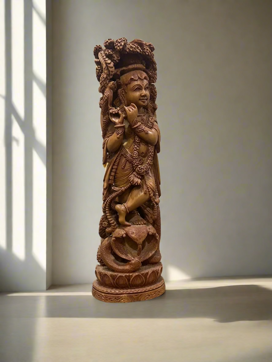 Sandalwood Baal Krishna Under Tree - Malji Arts