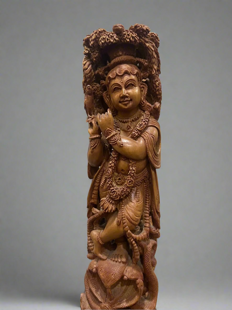 Sandalwood Baal Krishna Under Tree - Malji Arts