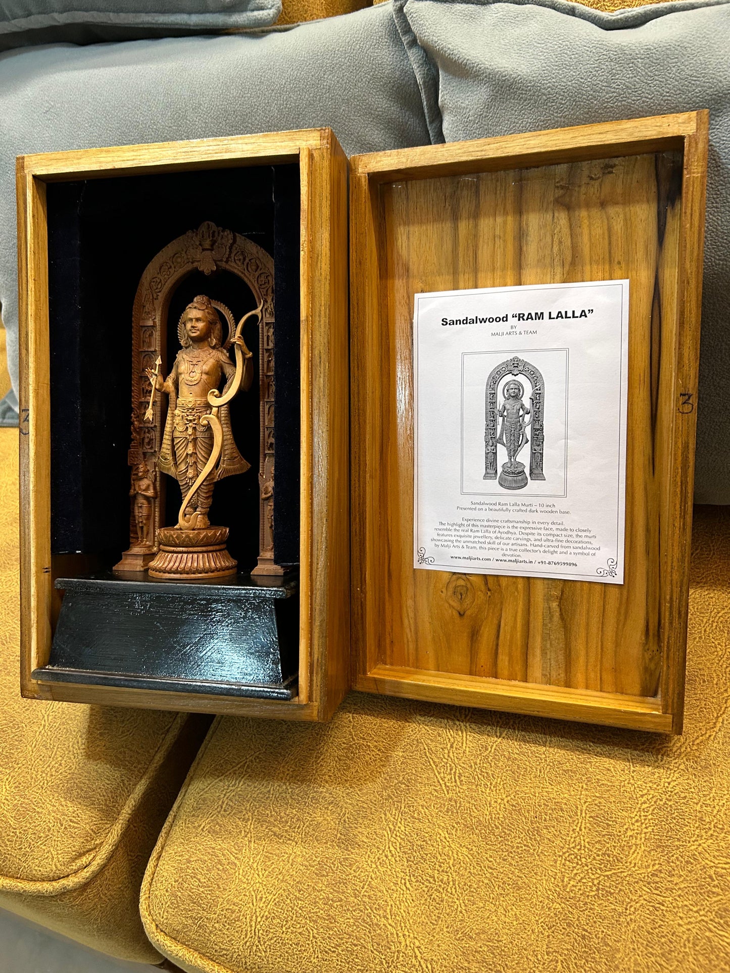 9-inch sandalwood Ram Lalla statue - Malji Arts