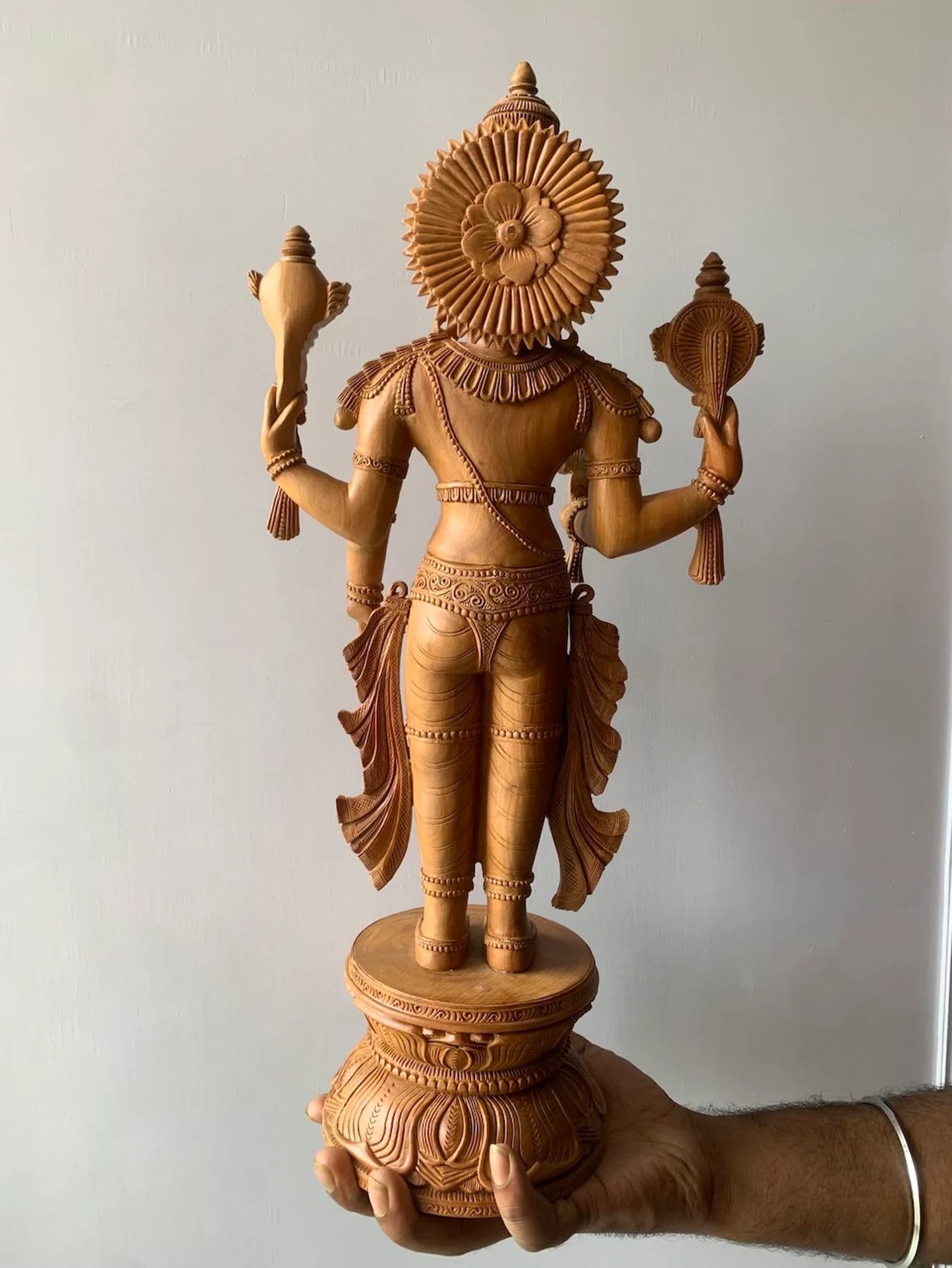 Sandalwood Large Fine Carved Lord Vishnu - Malji Arts