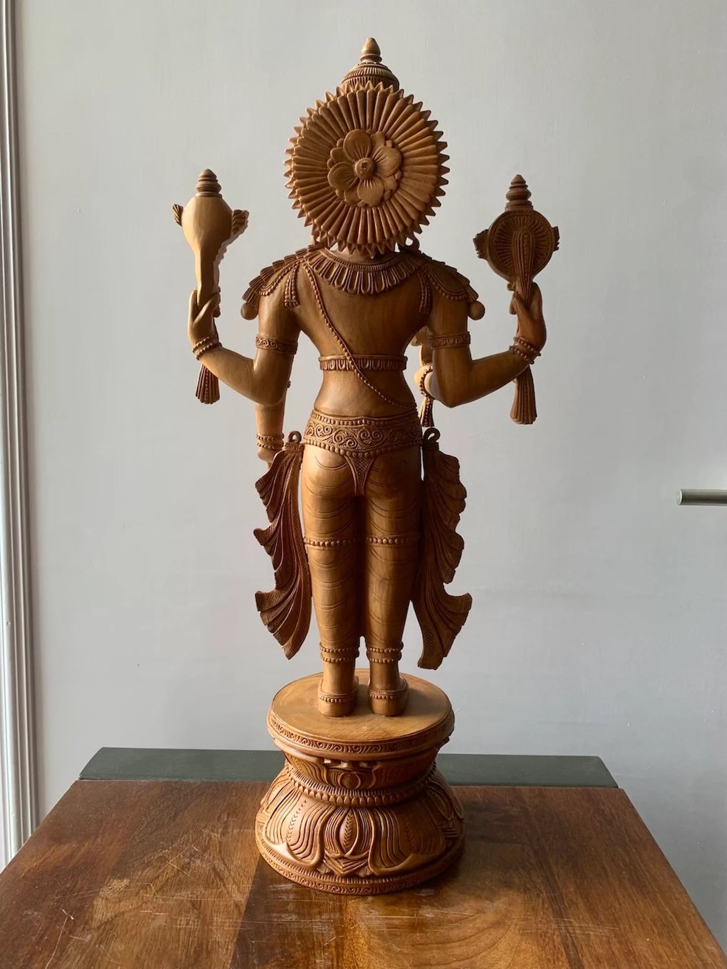 Sandalwood Large Fine Carved Lord Vishnu - Malji Arts