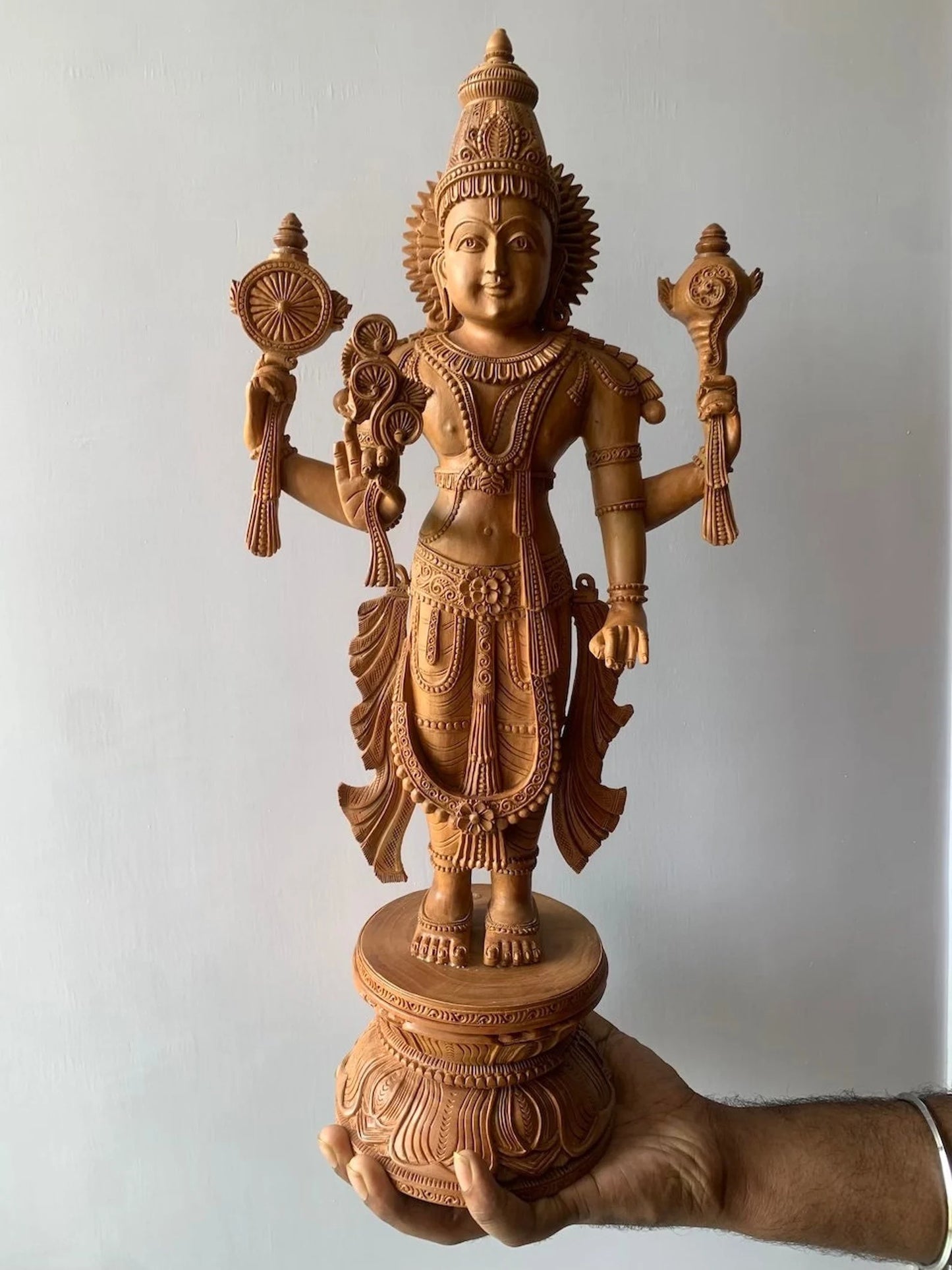 Sandalwood Large Fine Carved Lord Vishnu - Malji Arts