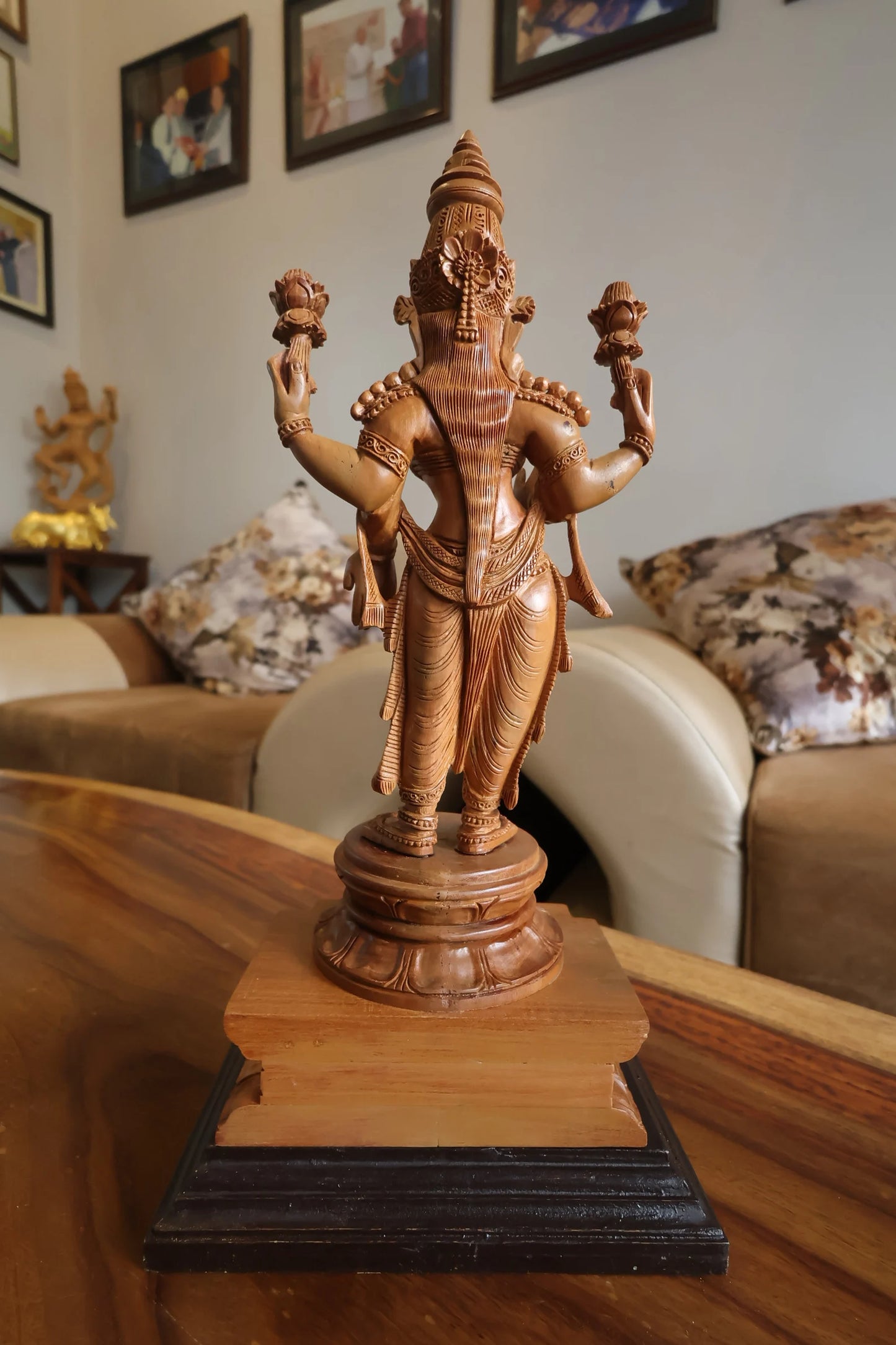 Sandalwood Carved Rare Goddess Laxmi Statue - Malji Arts