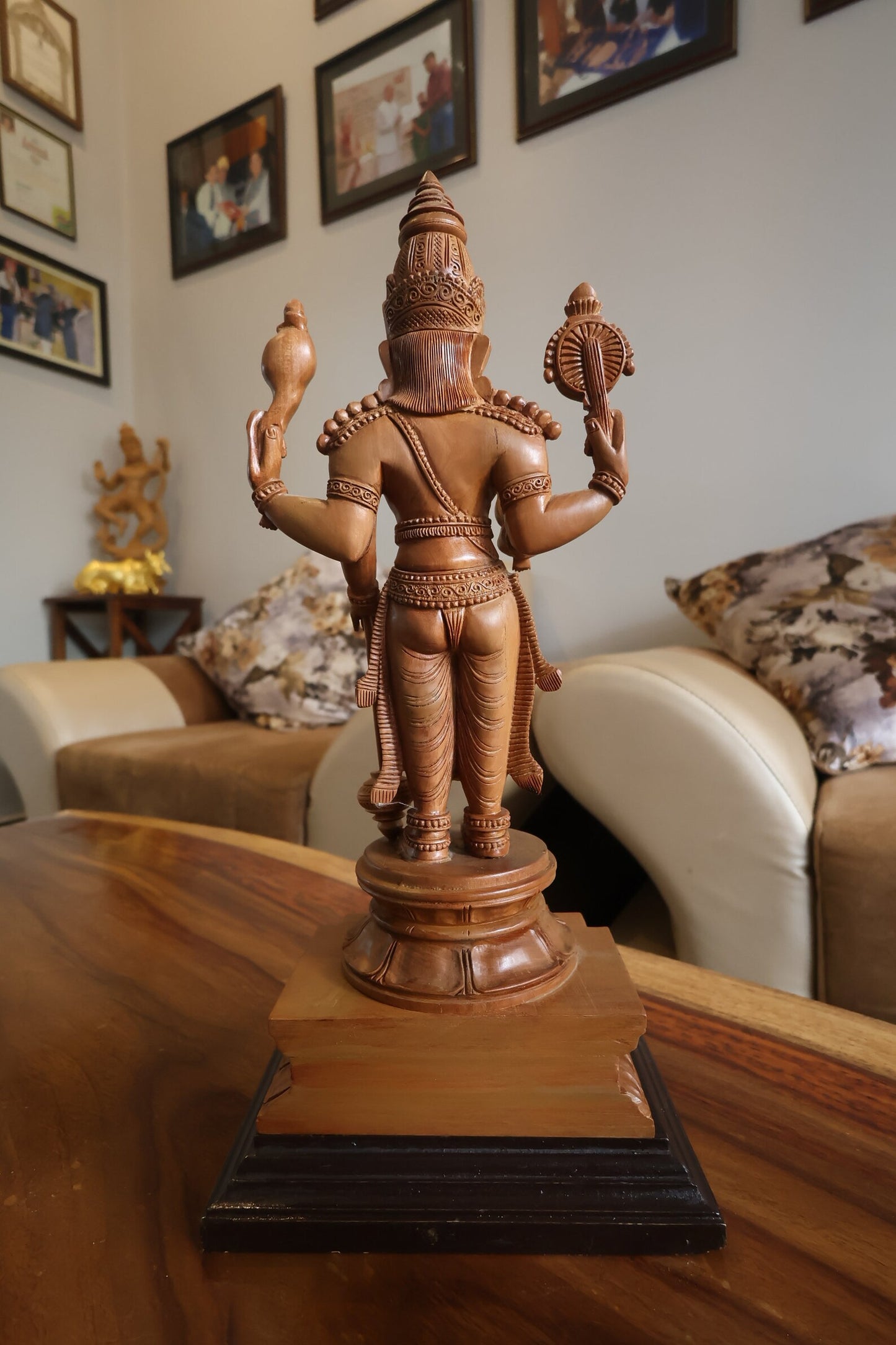 Sandalwood Chola Style Fine Carved Lord Vishnu - Malji Arts
