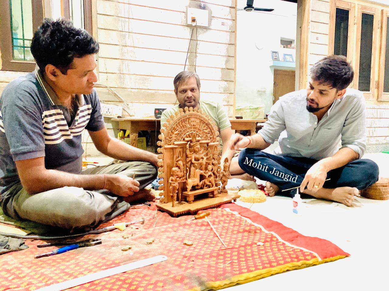 Large Sandalwood "Shrine of Goddess Durga" Mahishasuramardini - Malji Arts