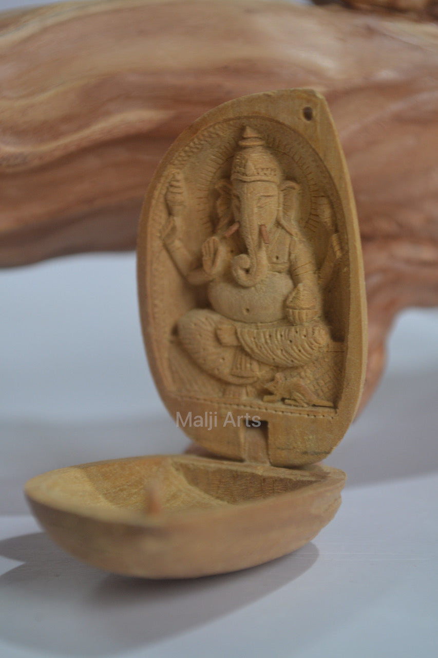 Sandalwood Miniature Lord Ganesha Carving - Malji Arts
