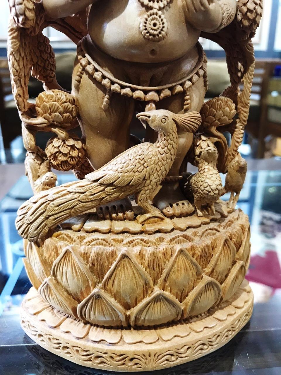 Wooden Fine Hand Carved Standing Baby Krishna Statue - Malji Arts