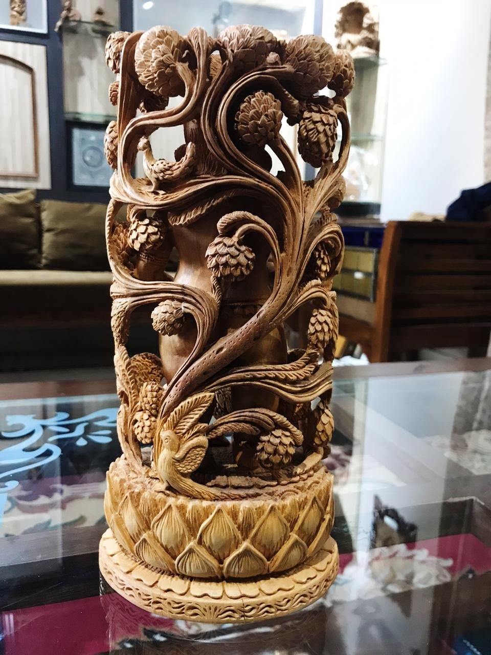 Wooden Fine Hand Carved Standing Baby Krishna Statue - Malji Arts