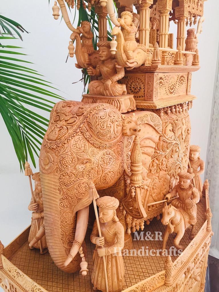 Wooden fine Carved Royal Elephant Ambabari - Malji Arts