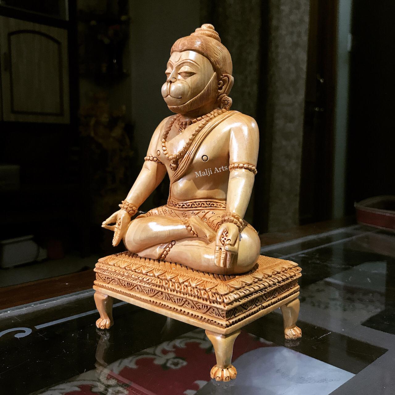 Wooden Lord Hanumana Meditation Statue - Malji Arts