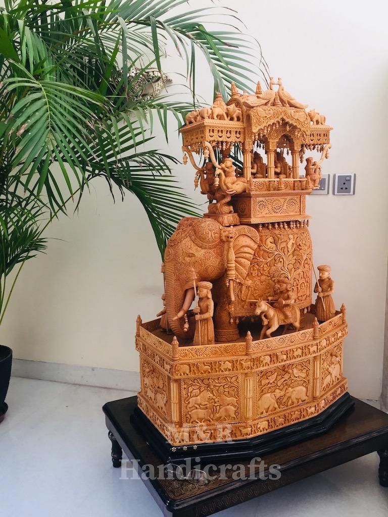 Wooden fine Carved Royal Elephant Ambabari - Malji Arts