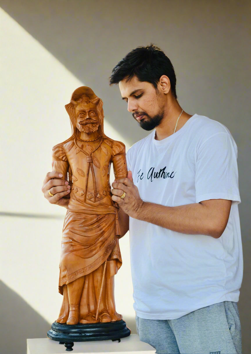 The Sandalwood Carved Double Statue of Mephistopheles & Margaretta - Malji Arts