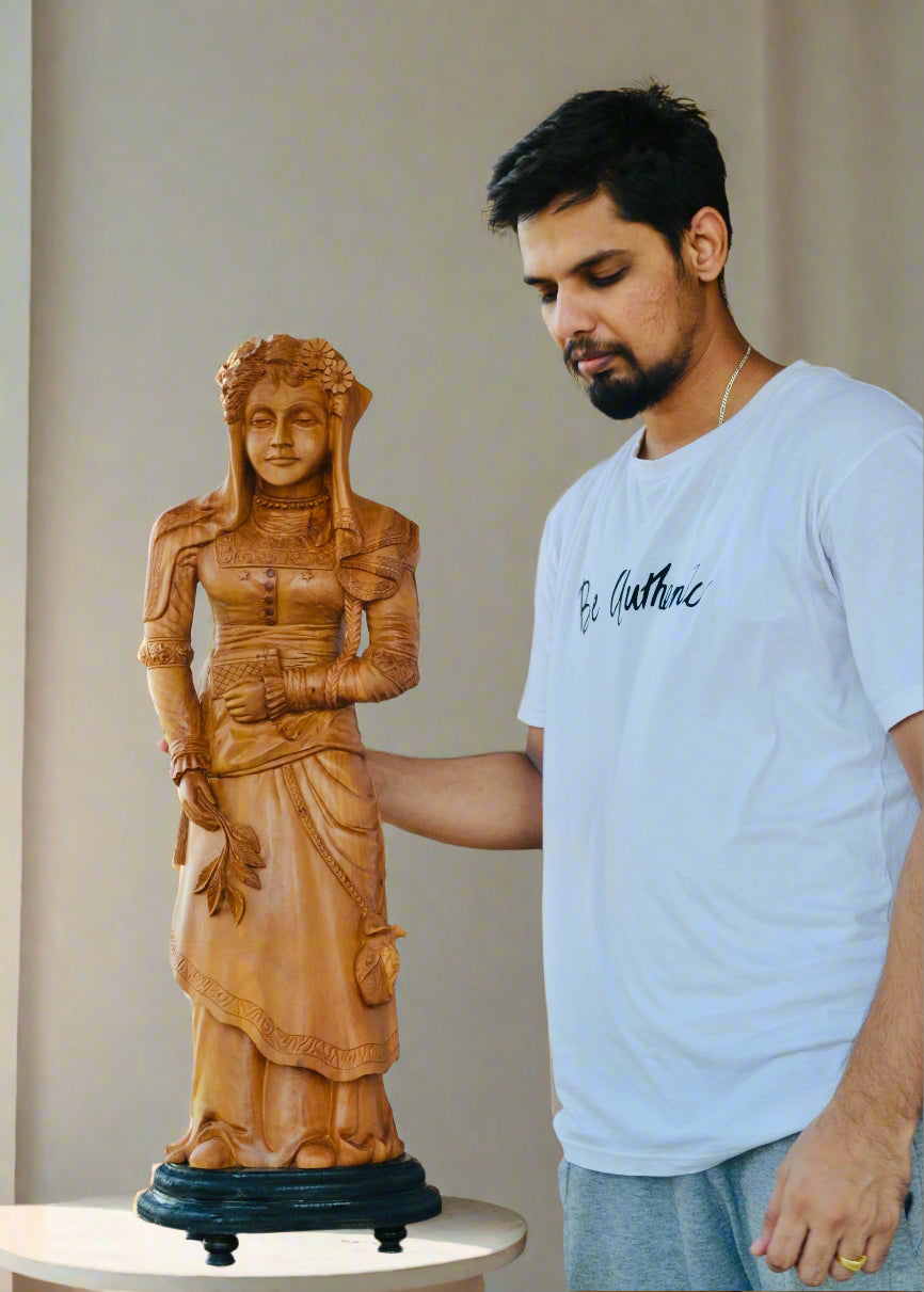 The Sandalwood Carved Double Statue of Mephistopheles & Margaretta - Malji Arts