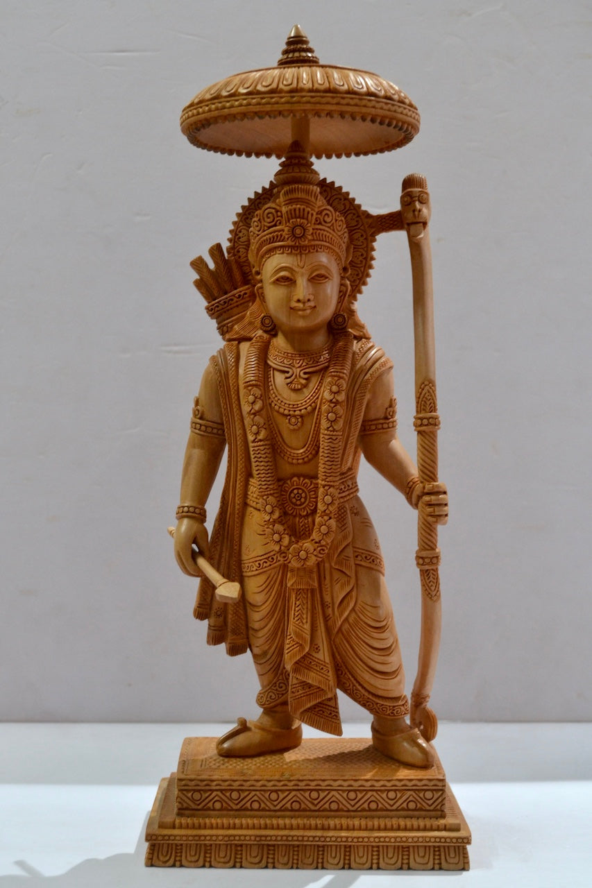 Wooden Standing Ayodhya Temple Rama Statue - Malji Arts