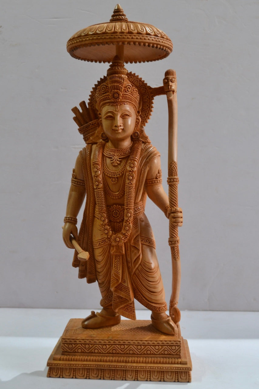 Wooden Standing Ayodhya Temple Rama Statue - Malji Arts