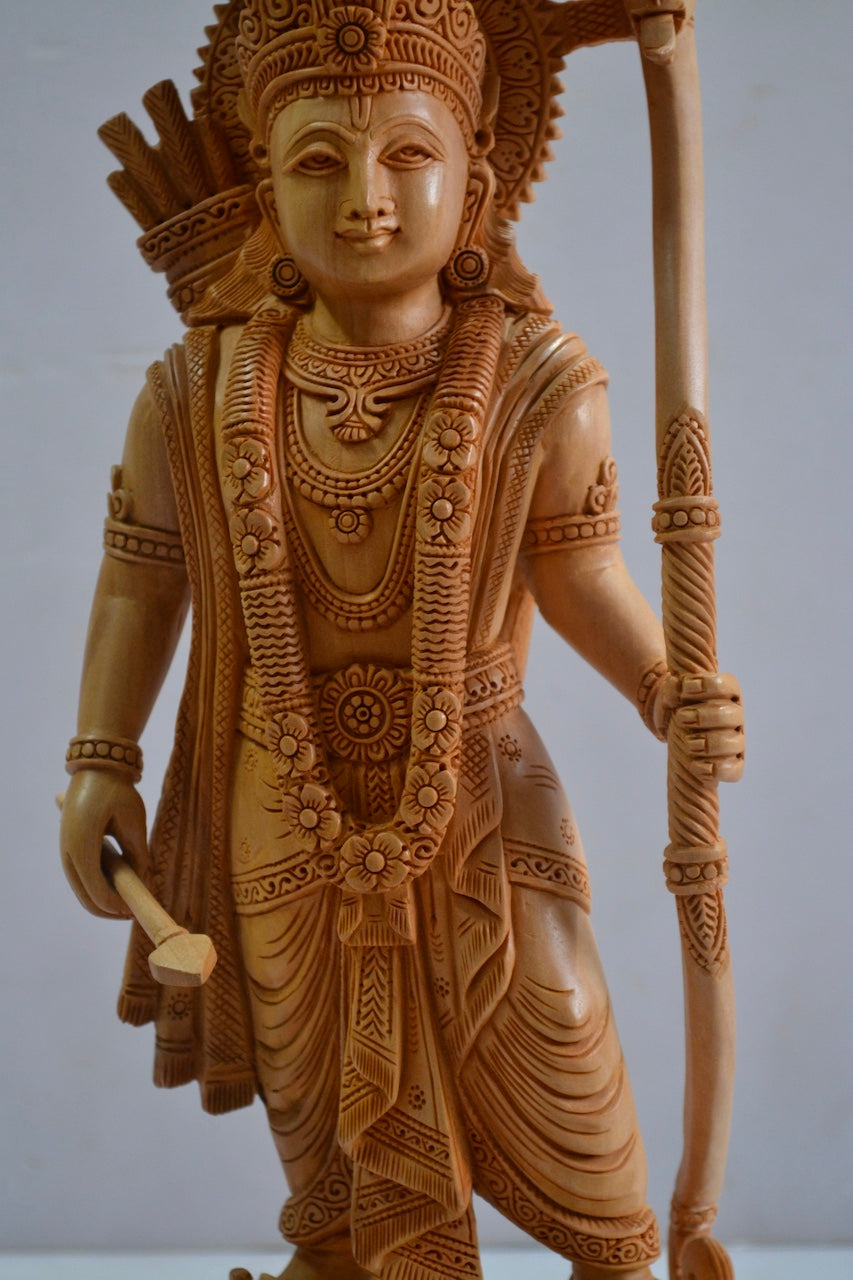 Wooden Standing Ayodhya Temple Rama Statue - Malji Arts