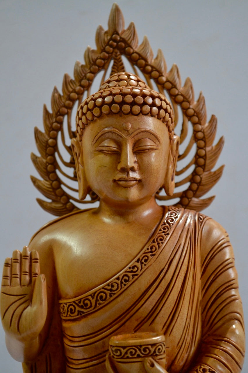 Wooden Hand Carved Meditation Buddha Statue - Malji Arts