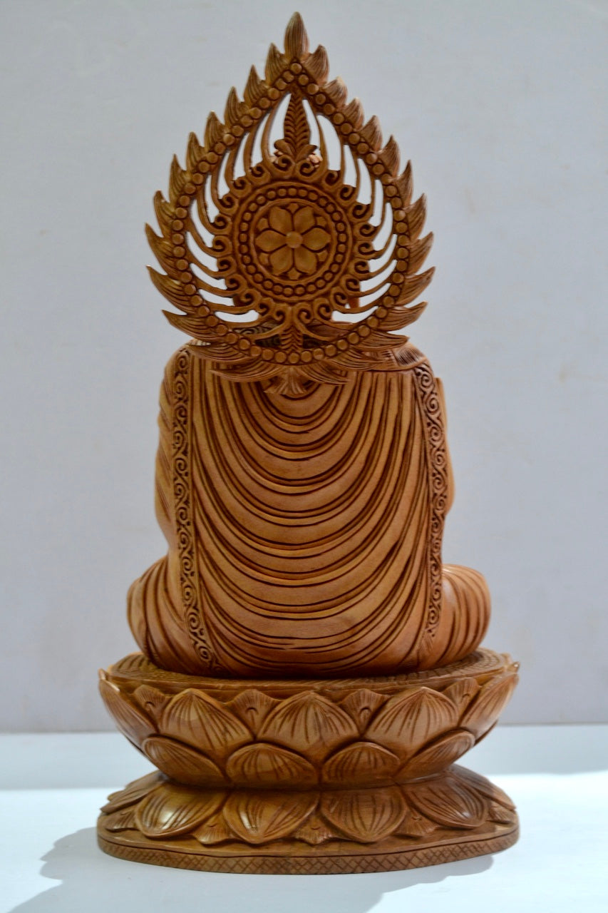 Wooden Hand Carved Meditation Buddha Statue - Malji Arts