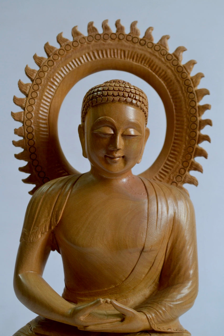 Wooden Calm Face Fine Carved Buddha Meditation Statue - Malji Arts