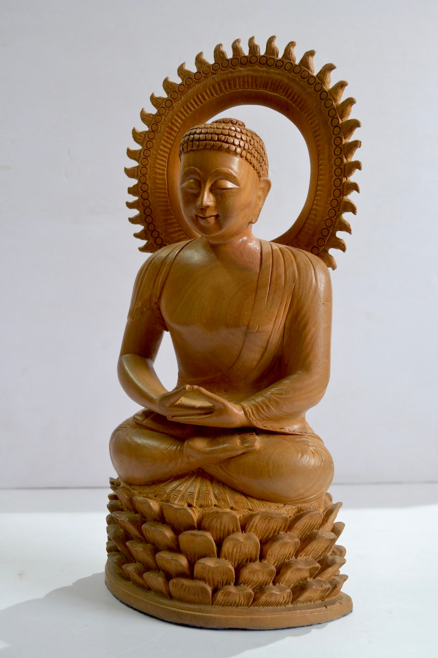 Wooden Calm Face Fine Carved Buddha Meditation Statue - Malji Arts