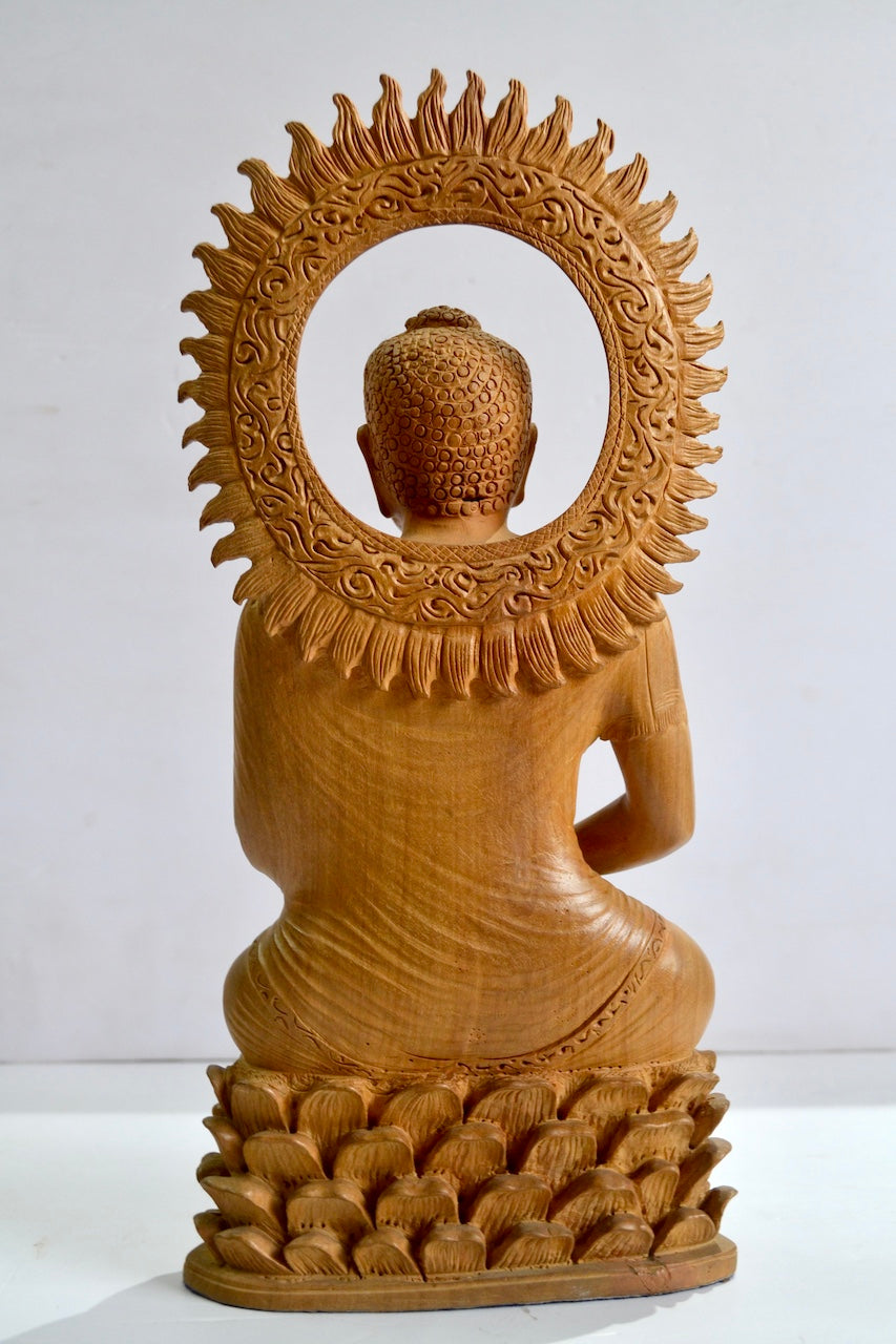 Wooden Calm Face Fine Carved Buddha Meditation Statue - Malji Arts