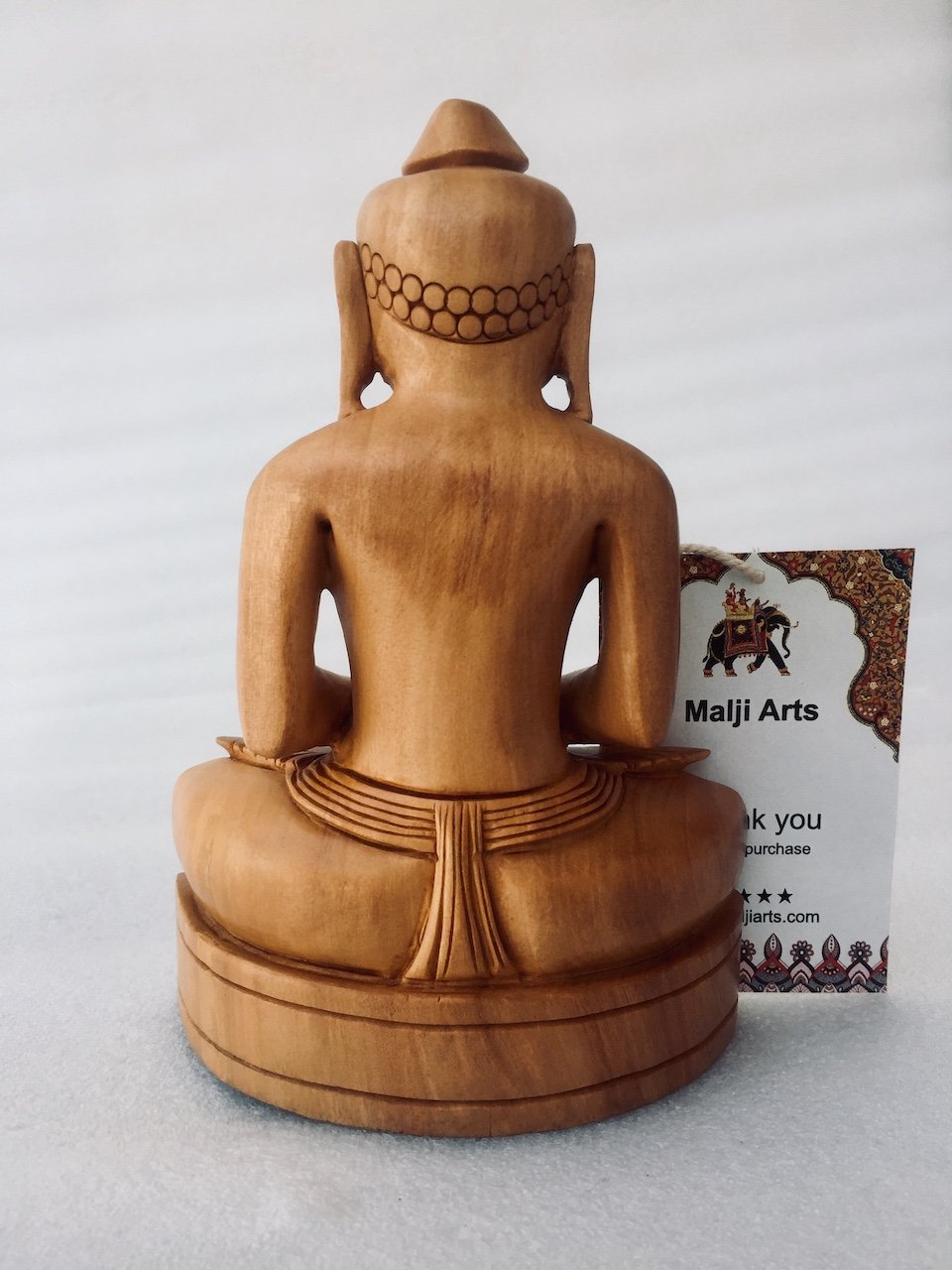 Wooden Hand Carved Mahaveer Bhagwan Statue - Malji Arts