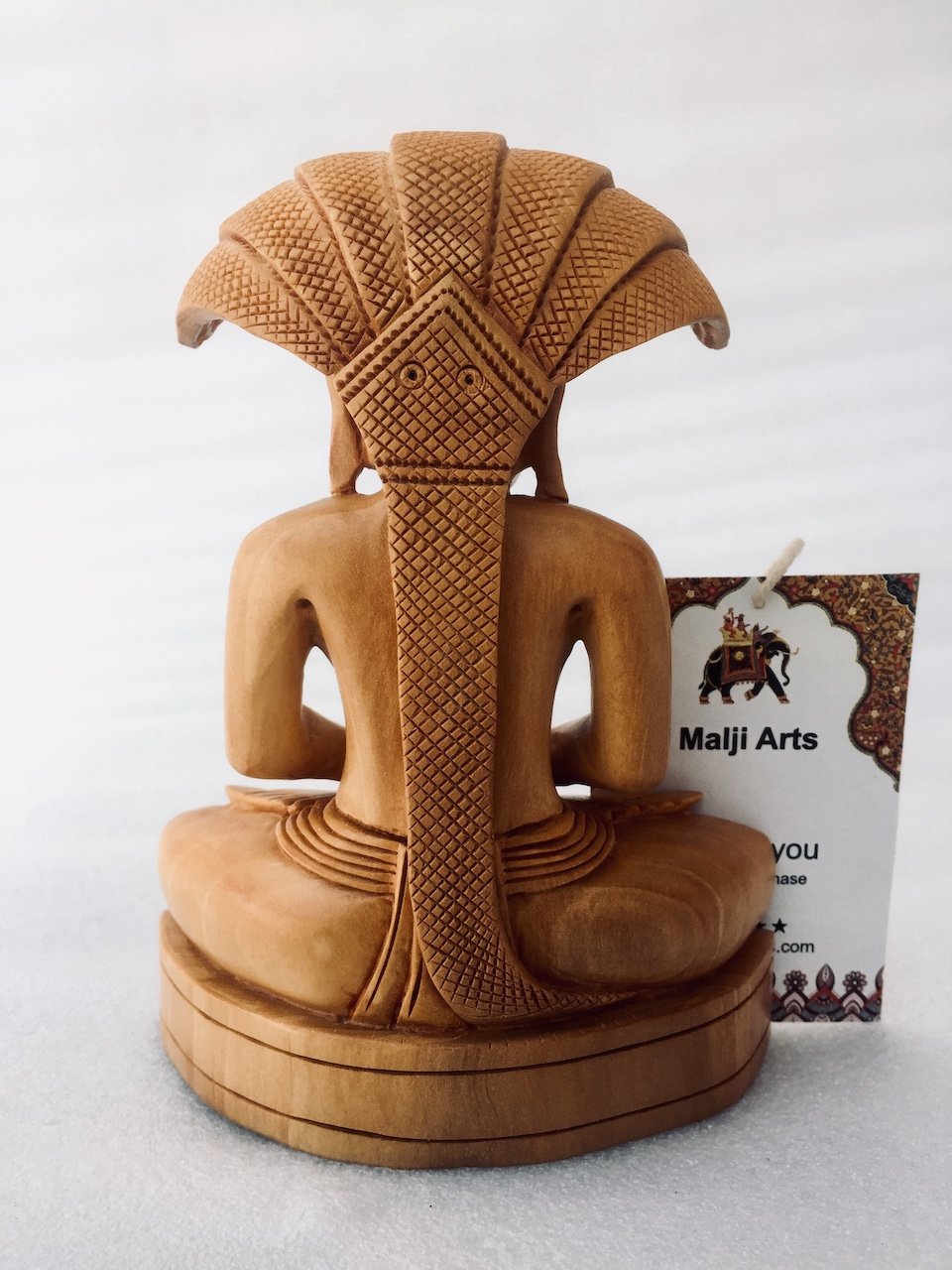 Wooden Hand Carved Lord Parasnath Statue - Malji Arts