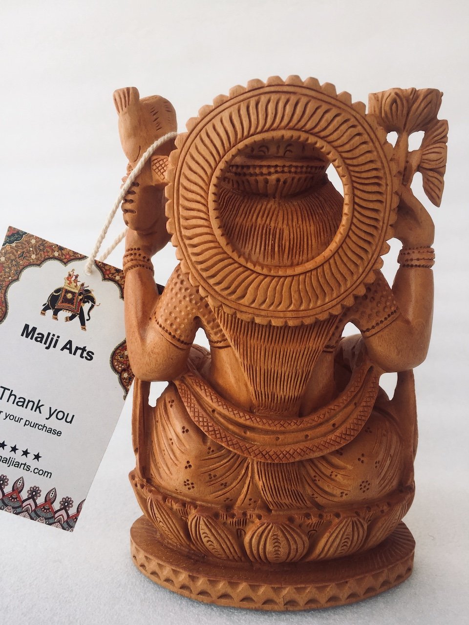 Wooden Hand Carved Saraswati Statue - Malji Arts