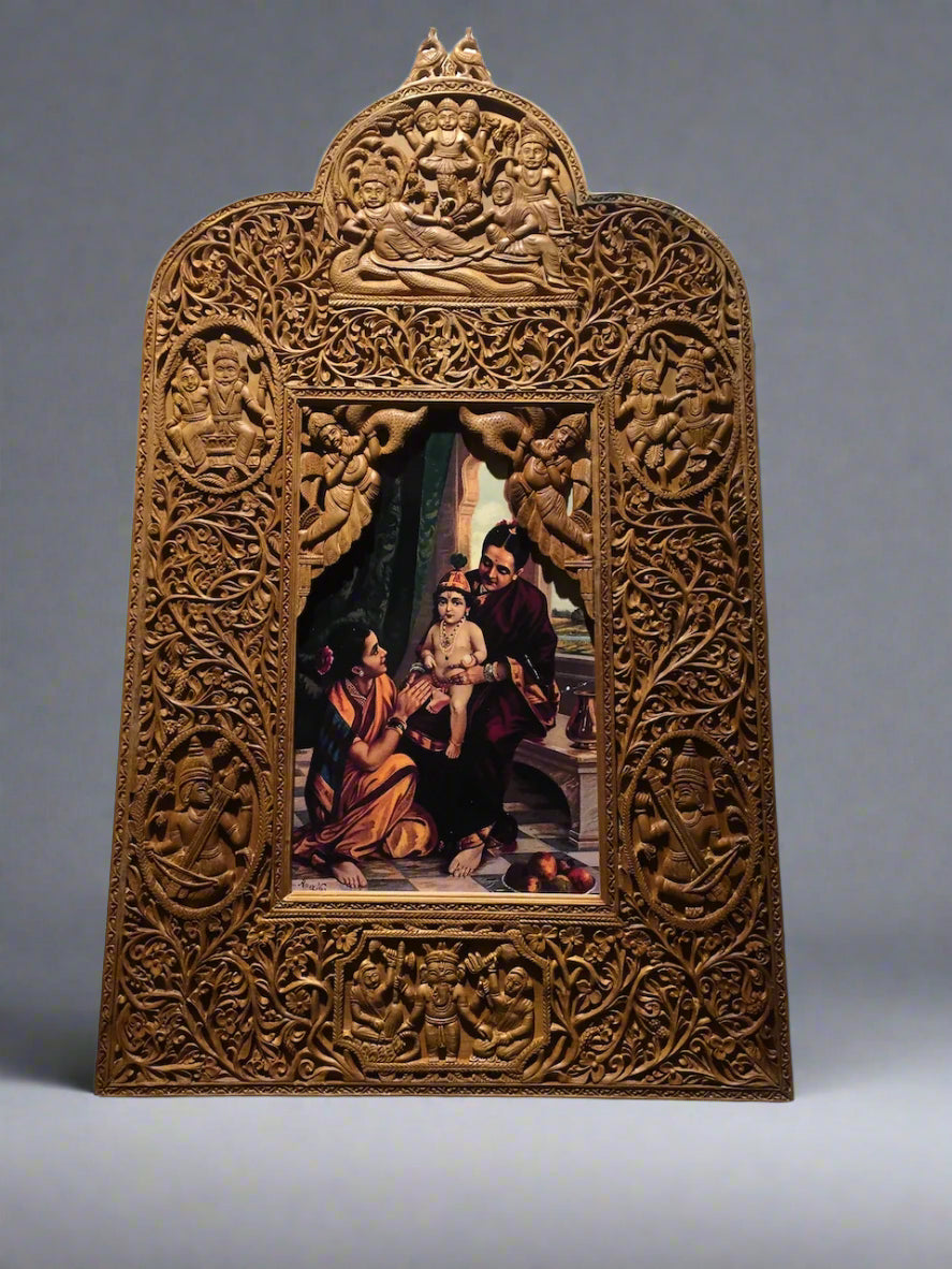 Sandalwood Rare Hand Carved Frame wall hanging artwork - Malji Arts
