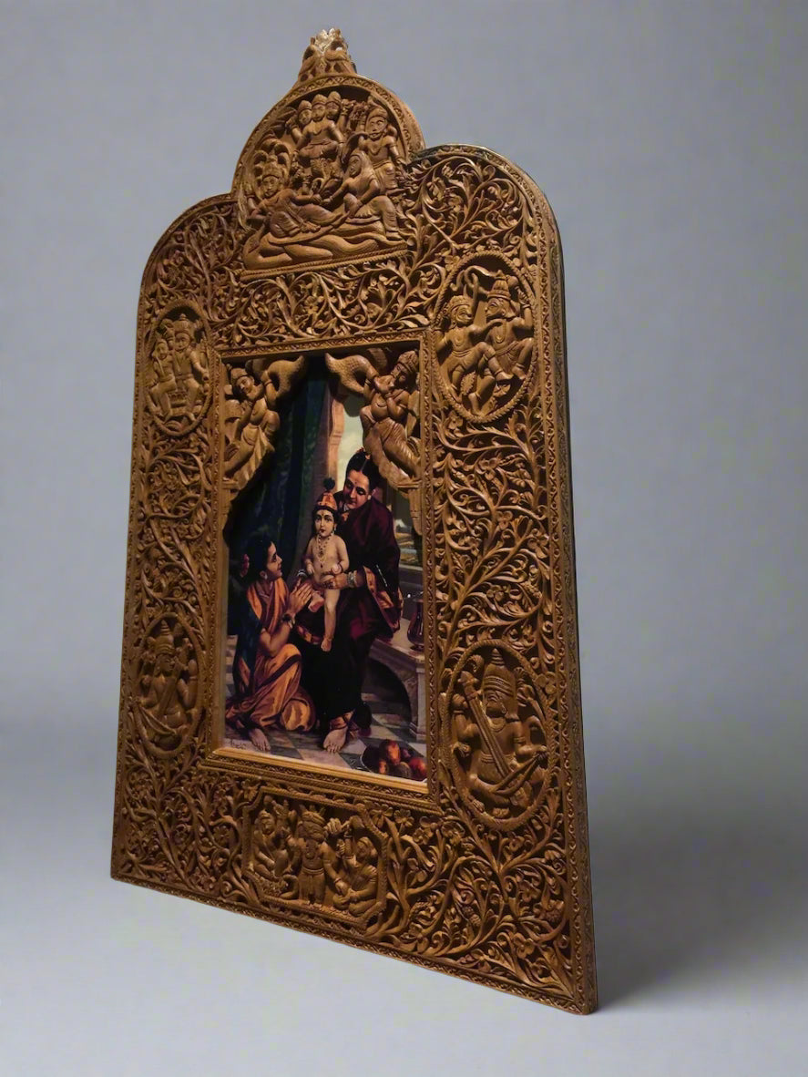 Sandalwood Rare Hand Carved Frame wall hanging artwork - Malji Arts