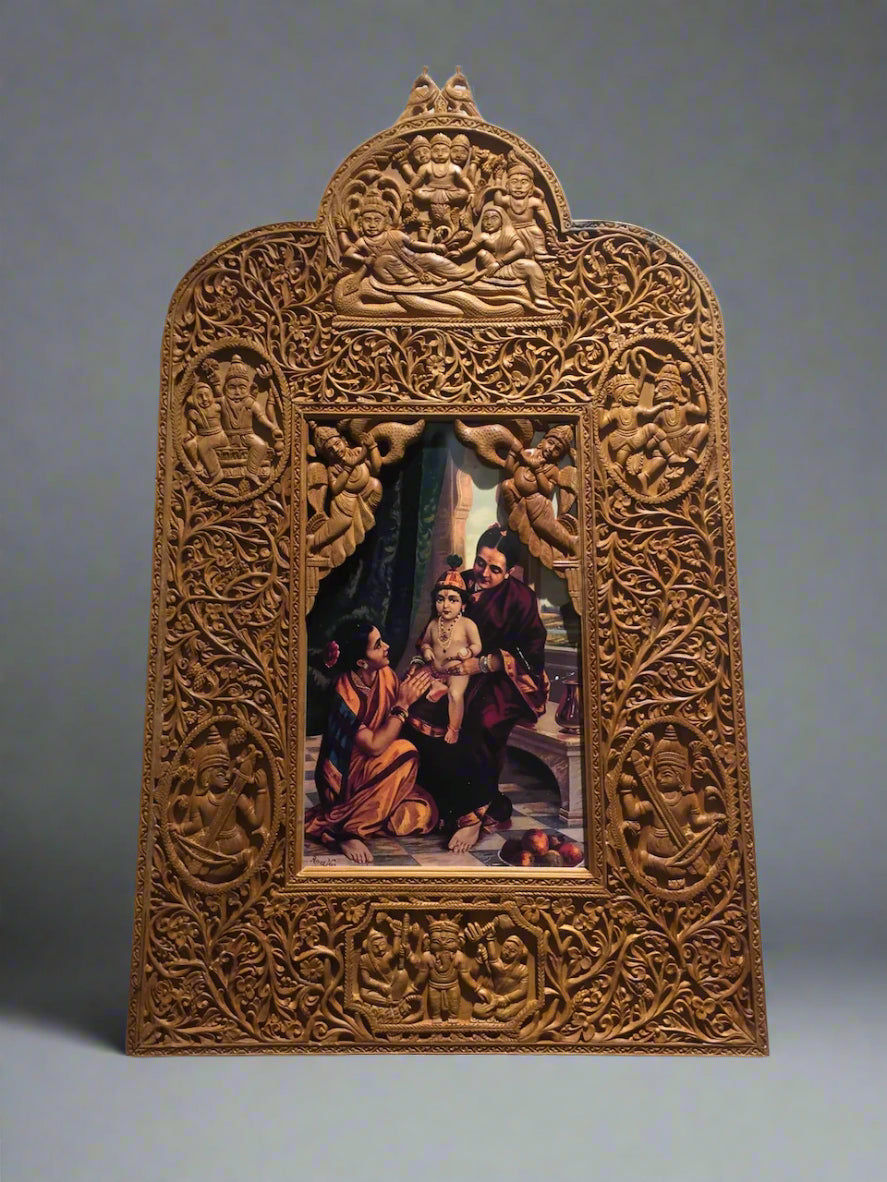 Sandalwood Rare Hand Carved Frame wall hanging artwork - Malji Arts