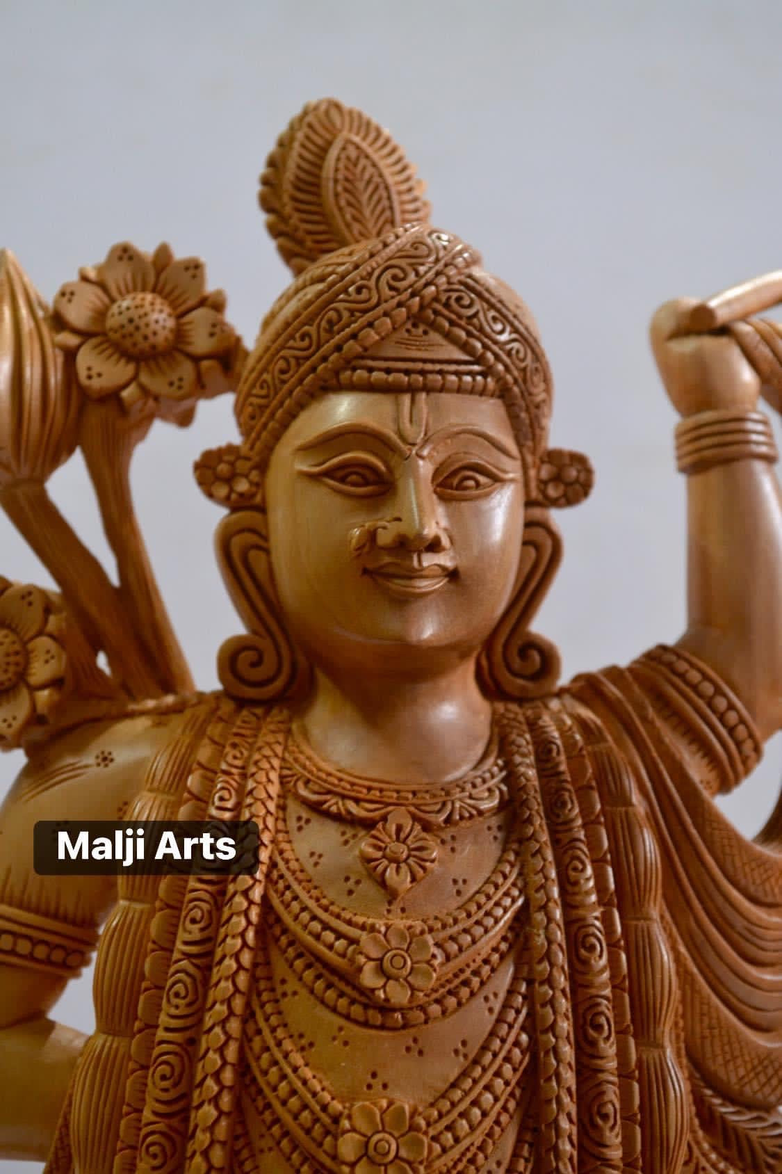Fine Wood Carved Lord Shri Nath Ji Statue - Malji Arts