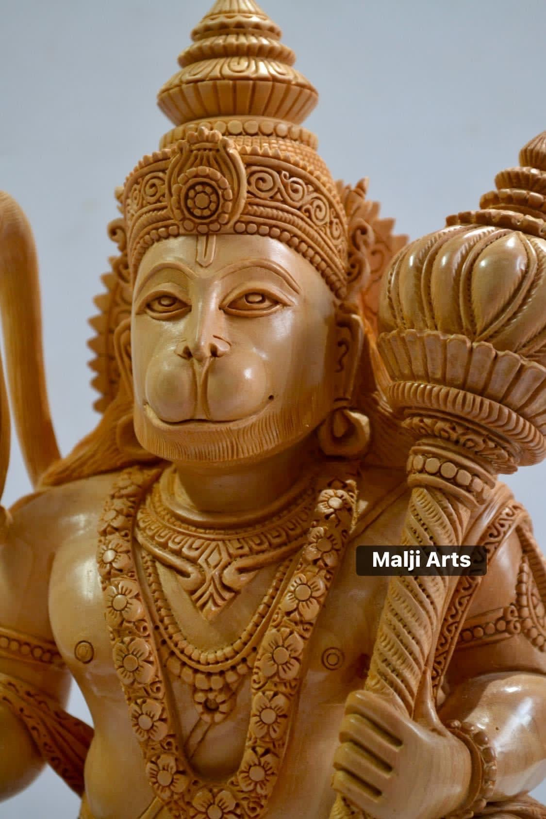 Special Fine Hand Carved Wooden Lord Hanuman Statue - Malji Arts