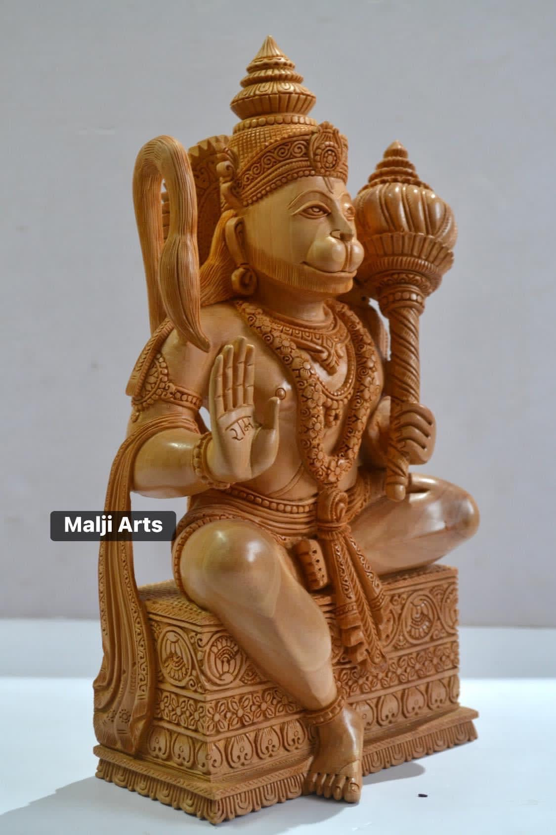 Special Fine Hand Carved Wooden Lord Hanuman Statue - Malji Arts