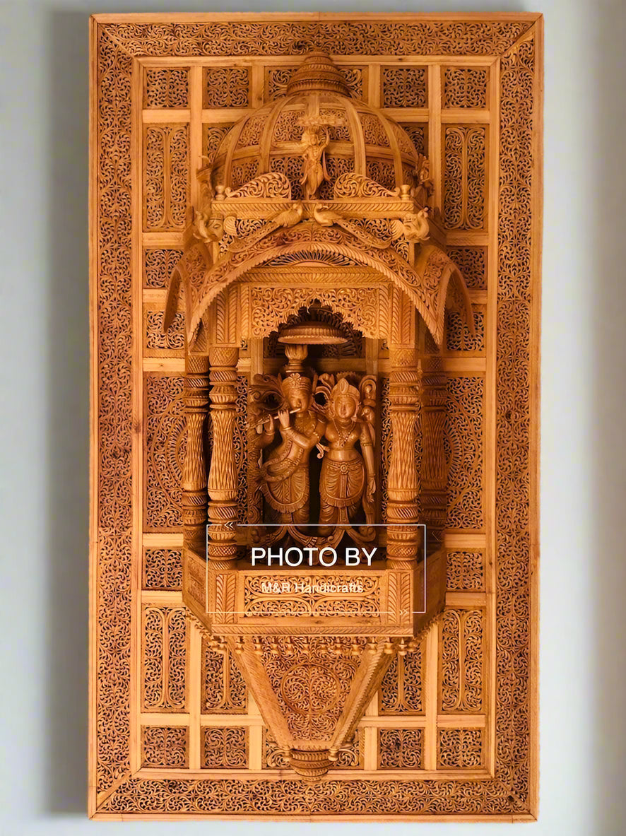 Sandalwood Fine Hand Carved Radha Krishna JHAROKHA - Malji Arts
