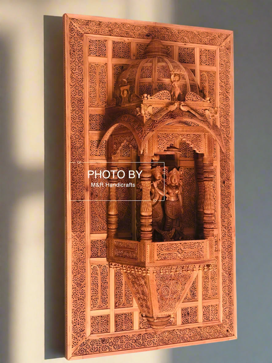 Sandalwood Fine Hand Carved Radha Krishna JHAROKHA - Malji Arts