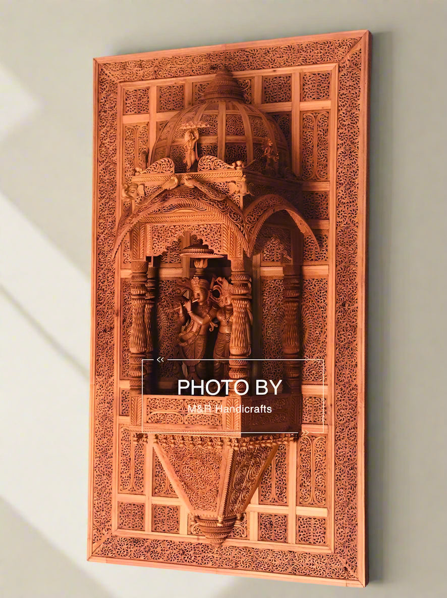 Sandalwood Fine Hand Carved Radha Krishna JHAROKHA - Malji Arts