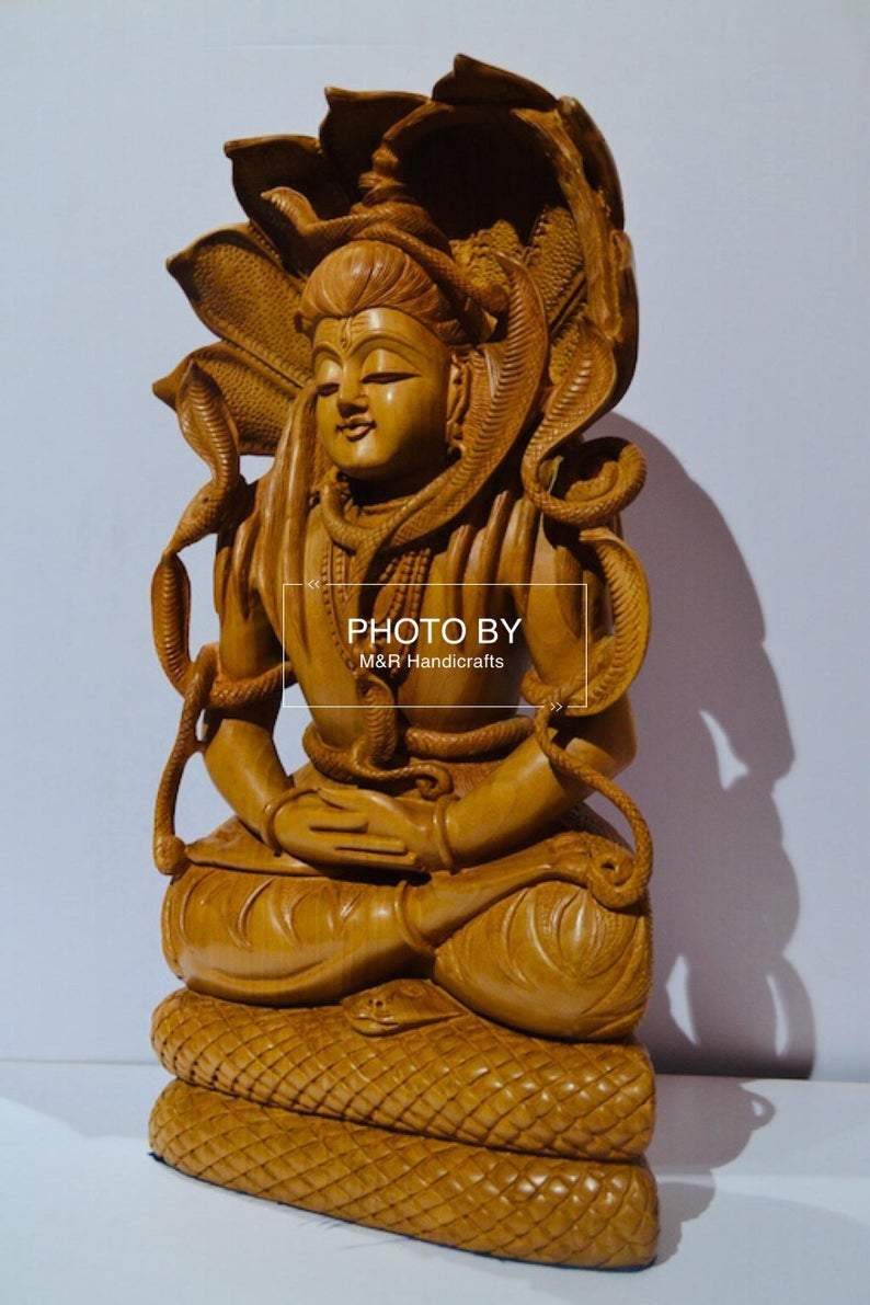 Wooden Fine Hand Carved Shiva Meditation Sitting Posture - Malji Arts