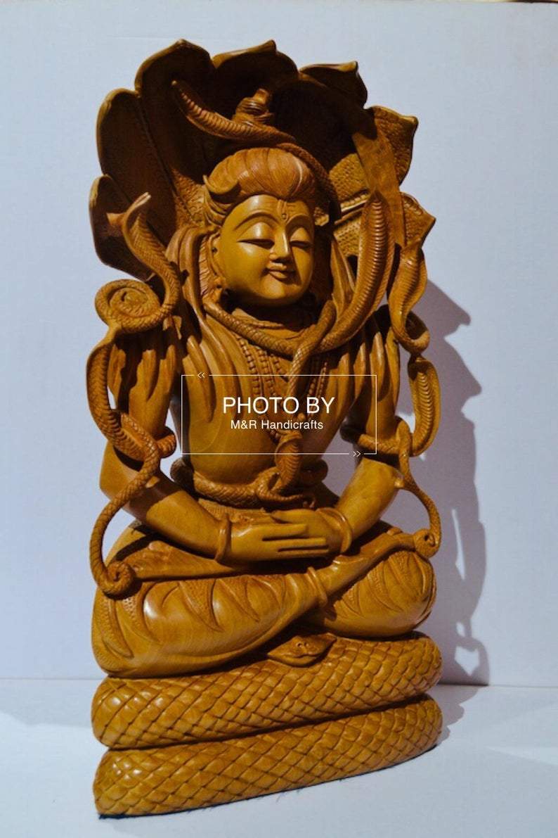 Wooden Fine Hand Carved Shiva Meditation Sitting Posture - Malji Arts