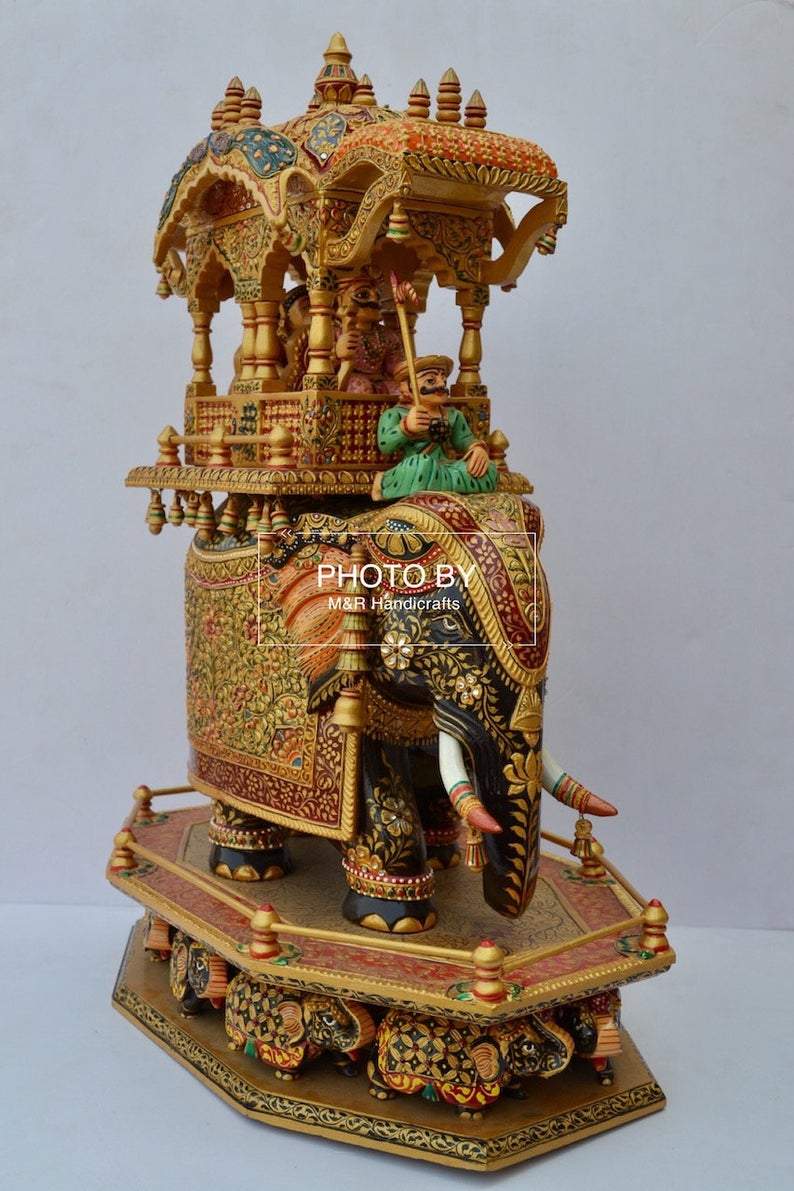 Wooden Fine Hand Painted Royal Big Elephant Ambabari - Malji Arts