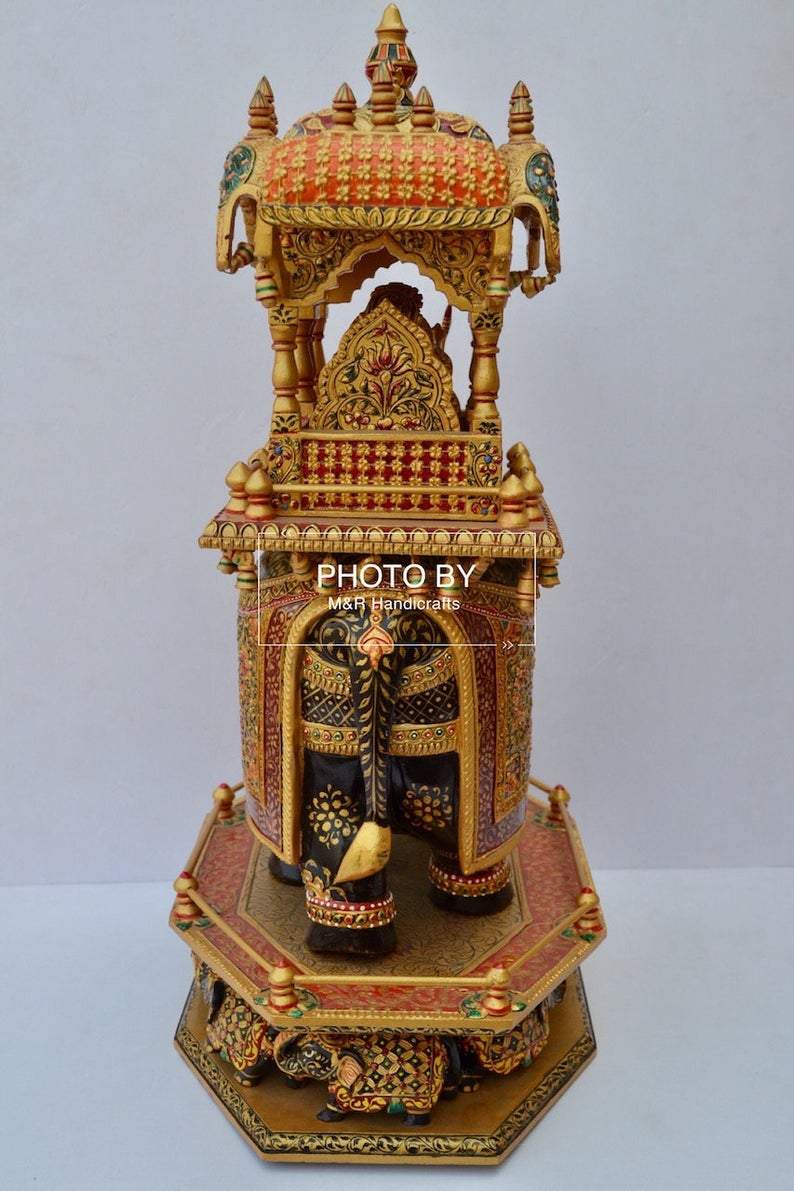 Wooden Fine Hand Painted Royal Big Elephant Ambabari - Malji Arts