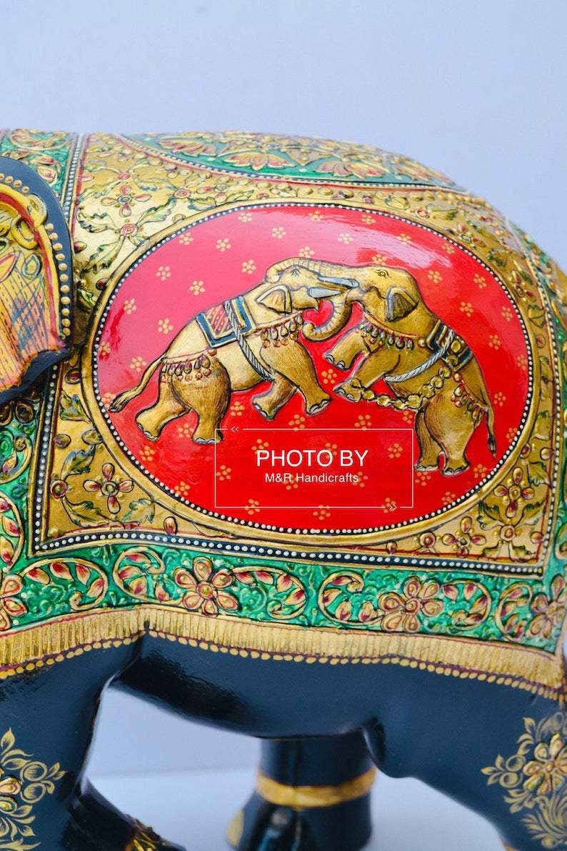 Wooden Fine Hand Painted Royal Elephant - Malji Arts