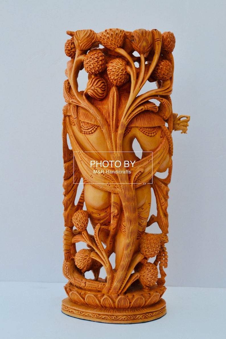 Wooden fine carved baby krishna statue - Malji Arts