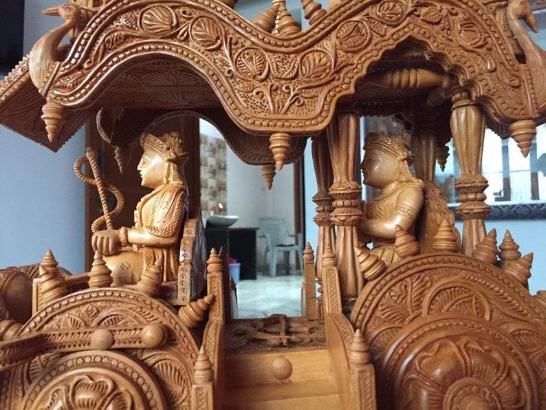 Wooden Fine Hand Carved Chariot or Arjuna Raath - Malji Arts